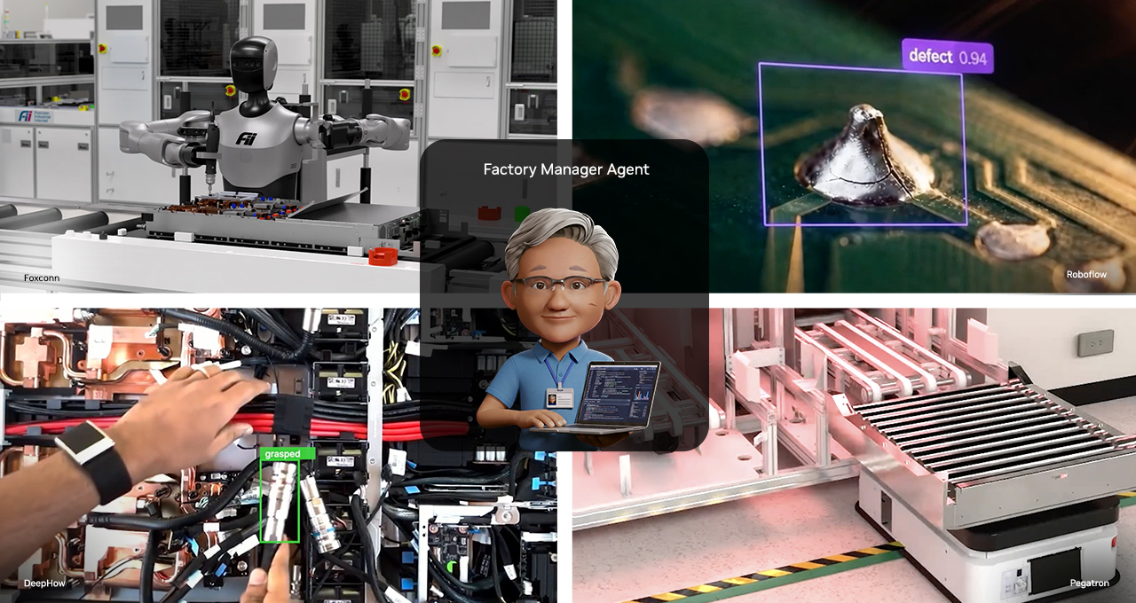 Industrial robot and AI computing equipment in a factory operations setting